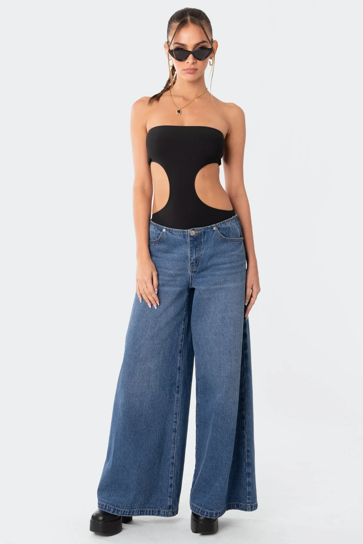 Vivie Ribbed Cut Out Bodysuit - Image 2