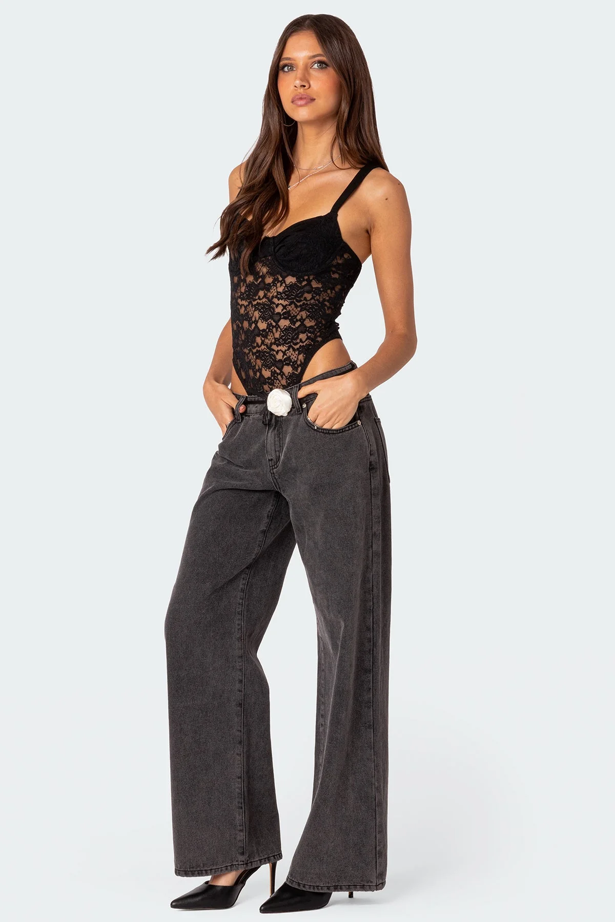 Lace & Satin Effect Cupped Bodysuit - Image 5