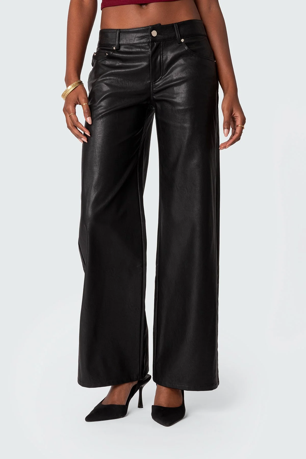 Faux Leather Straight Leg Trousers - Image 2