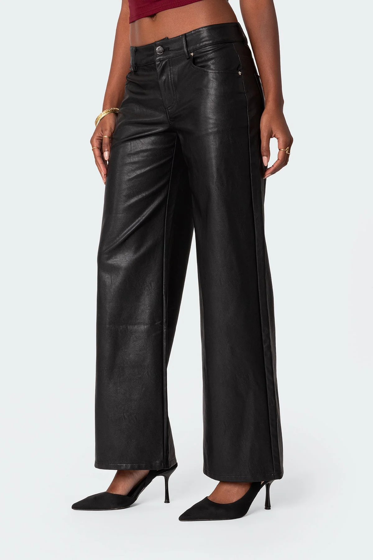 Faux Leather Straight Leg Trousers - Image 3