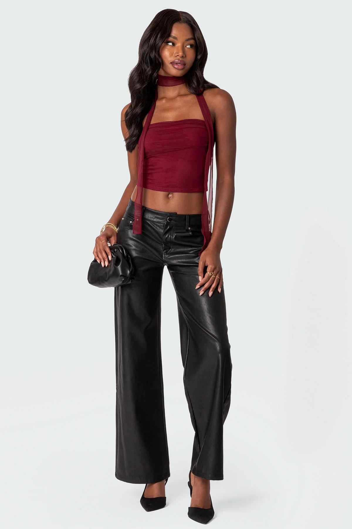 Faux Leather Straight Leg Trousers - Image 5