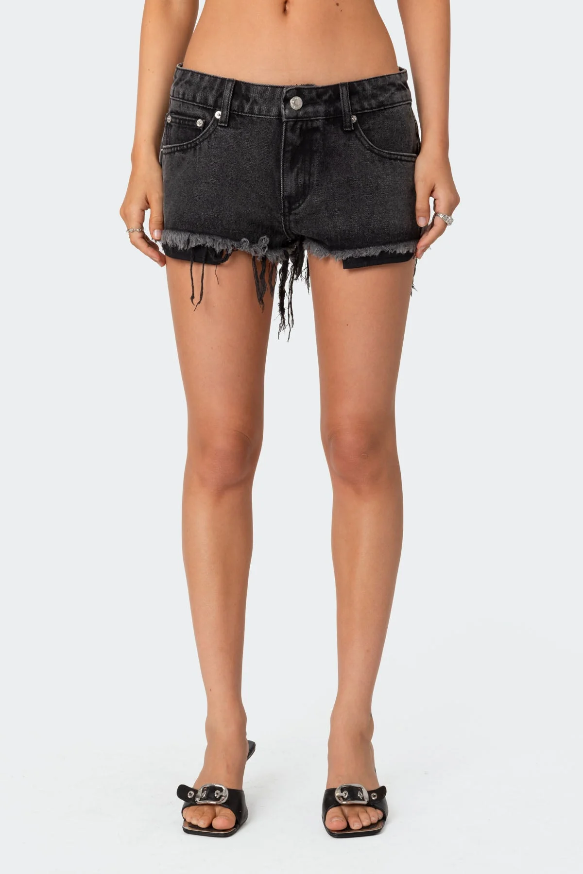 Exposed Pockets Low Rise Denim Shorts - Image 3
