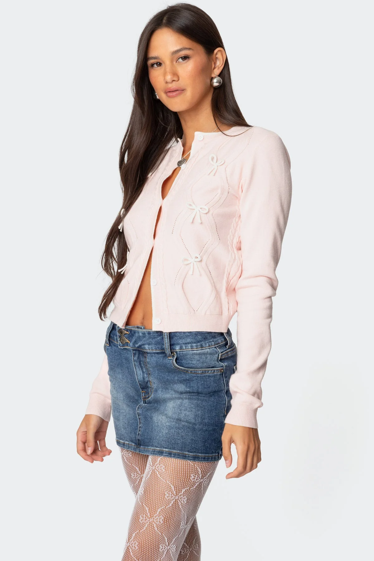 Contrast Bow Knit Cardigan - Image 3
