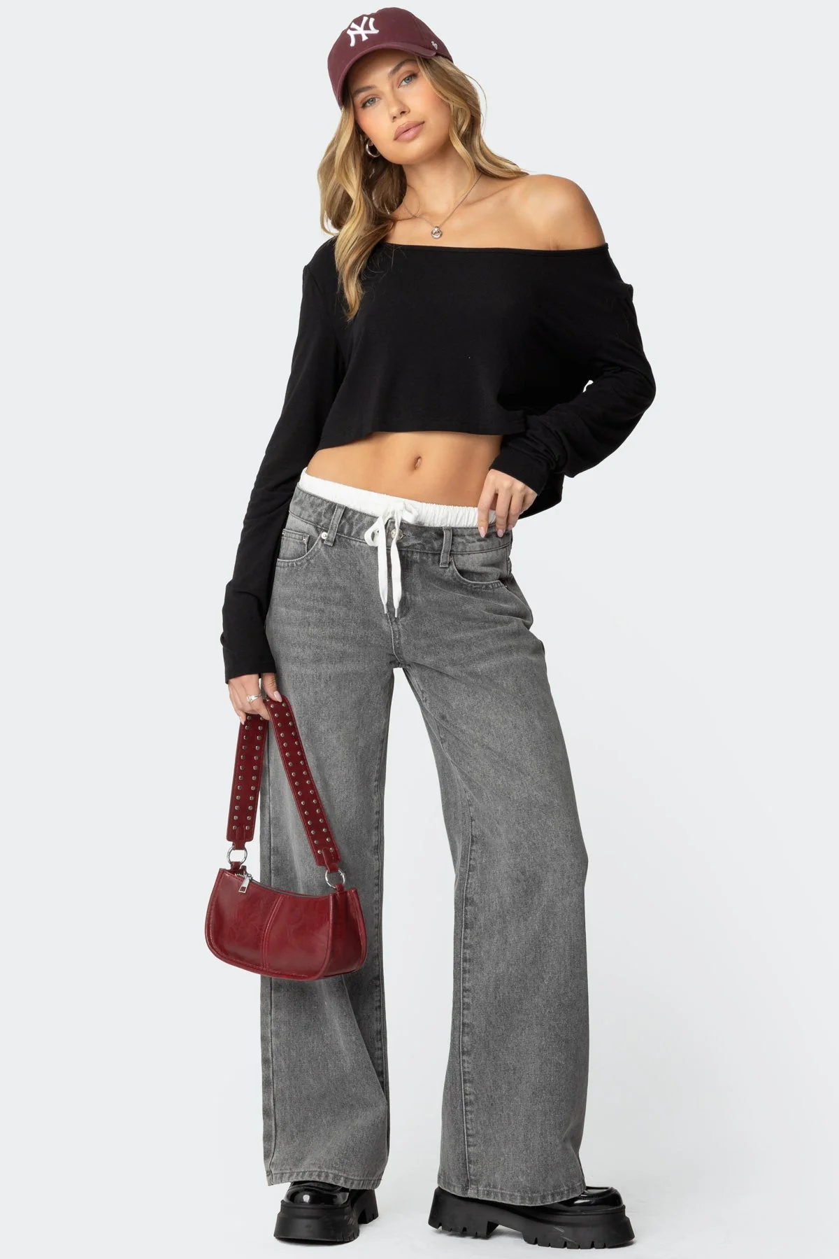 Boxer Detail Low Rise Baggy Jeans