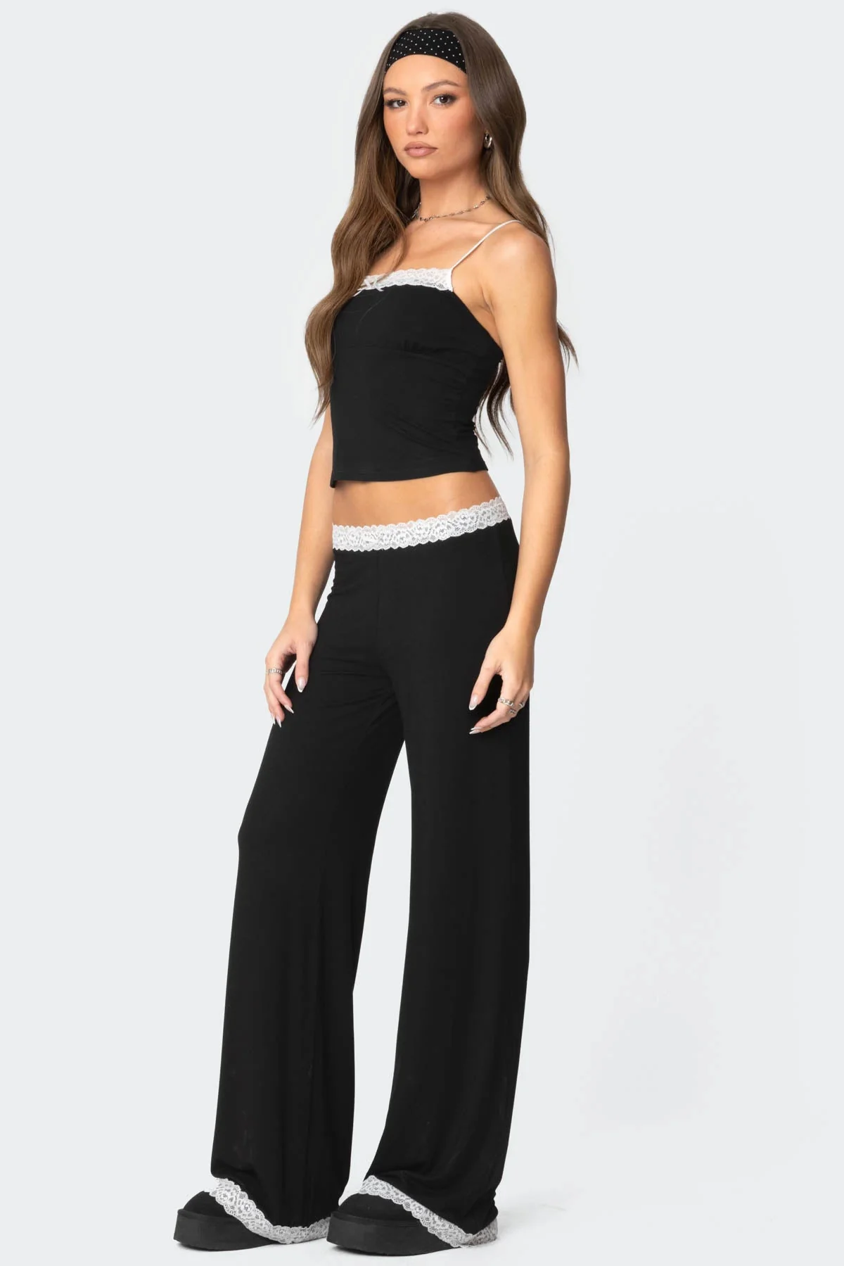 Domino Contrast Lace Trim Trousers - Image 4