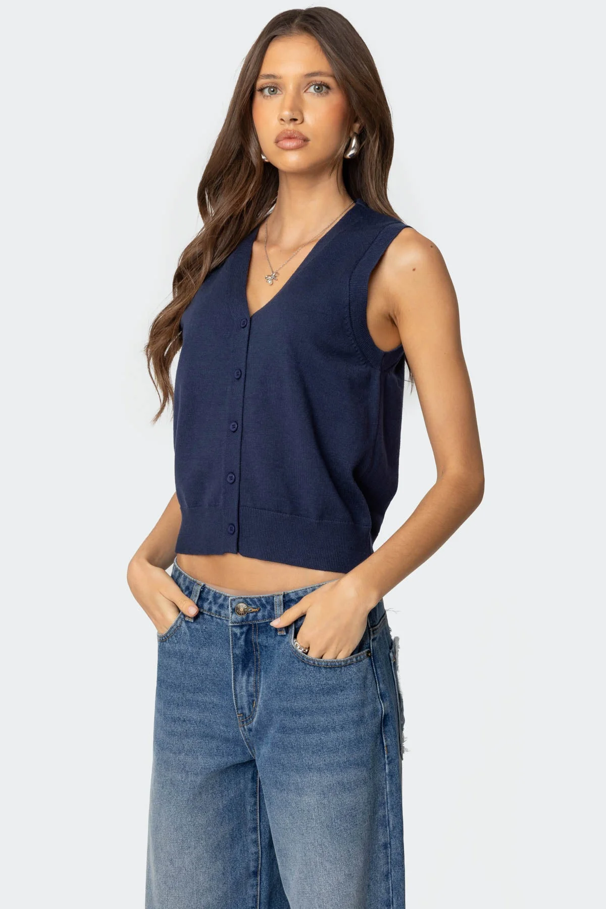 Cam Button Up Knit Tank Top - Image 3