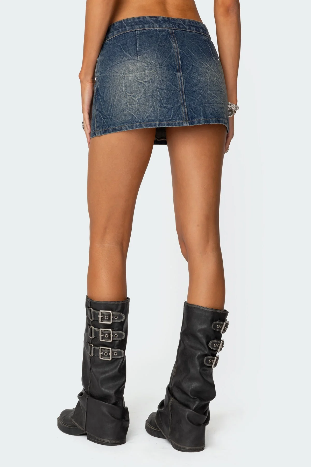 Guinevere Zip Washed Denim Mini Skirt - Image 5