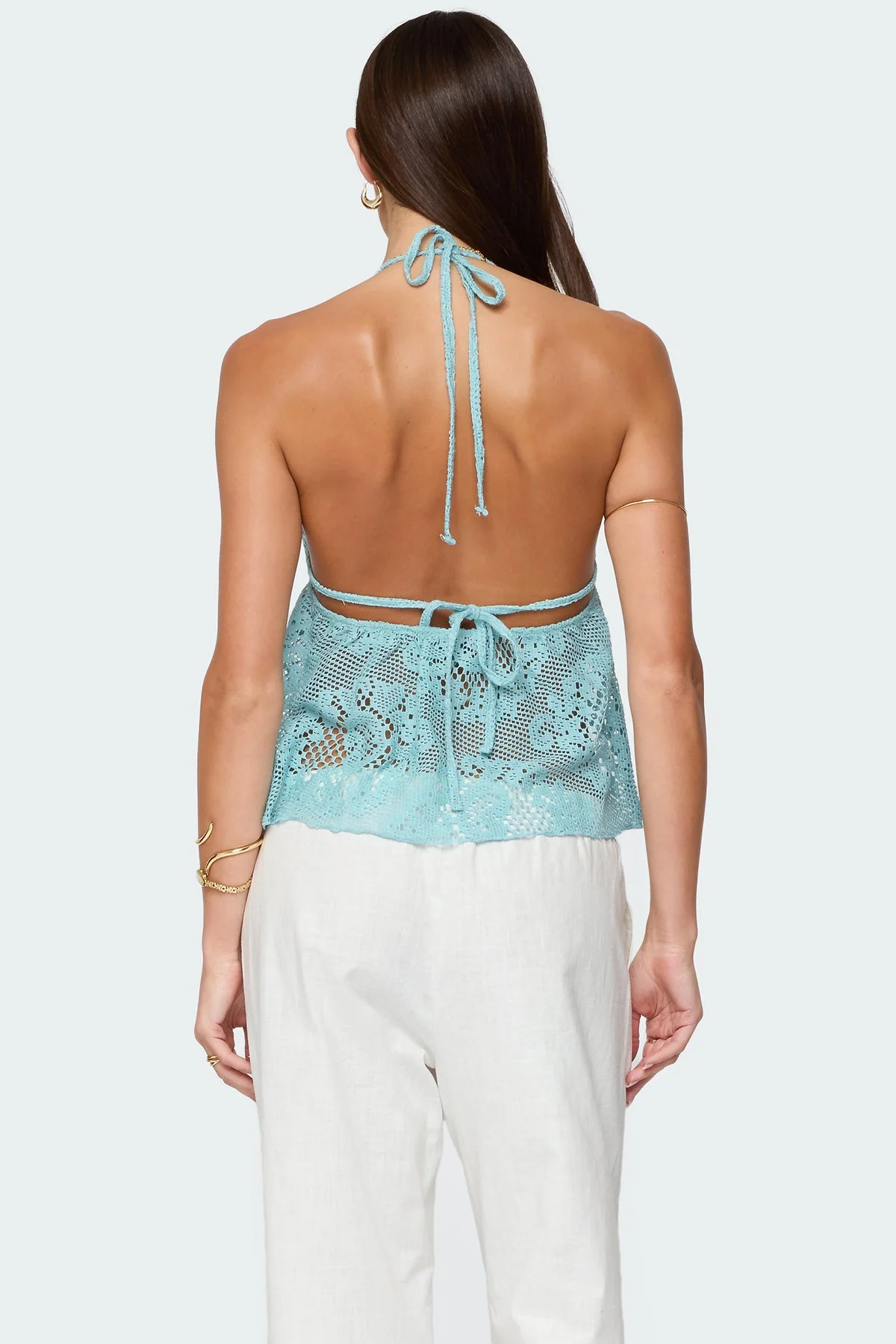 Sheer Crochet Babydoll Halter Top - Image 5