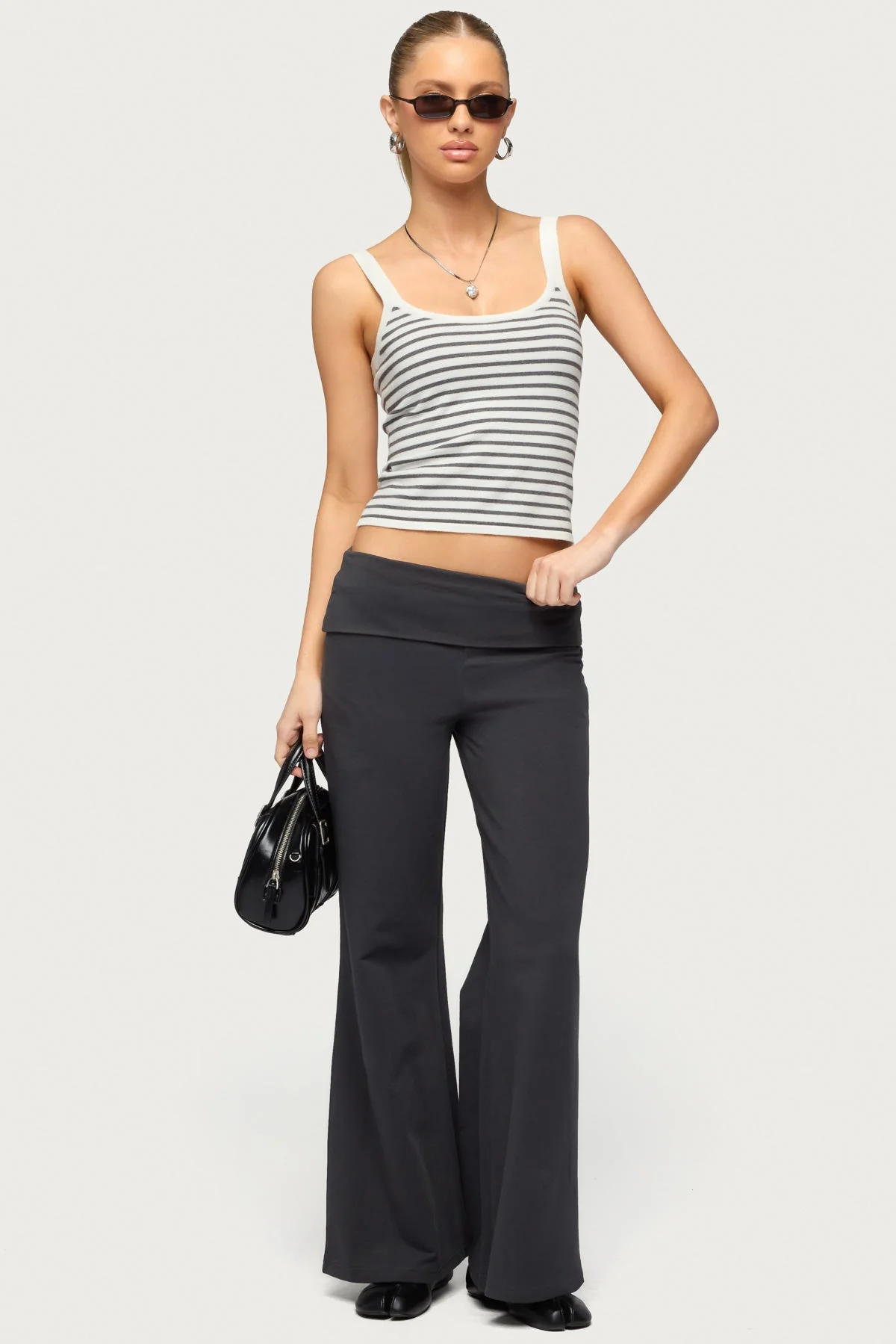 Petite Wide Leg Foldover Trousers