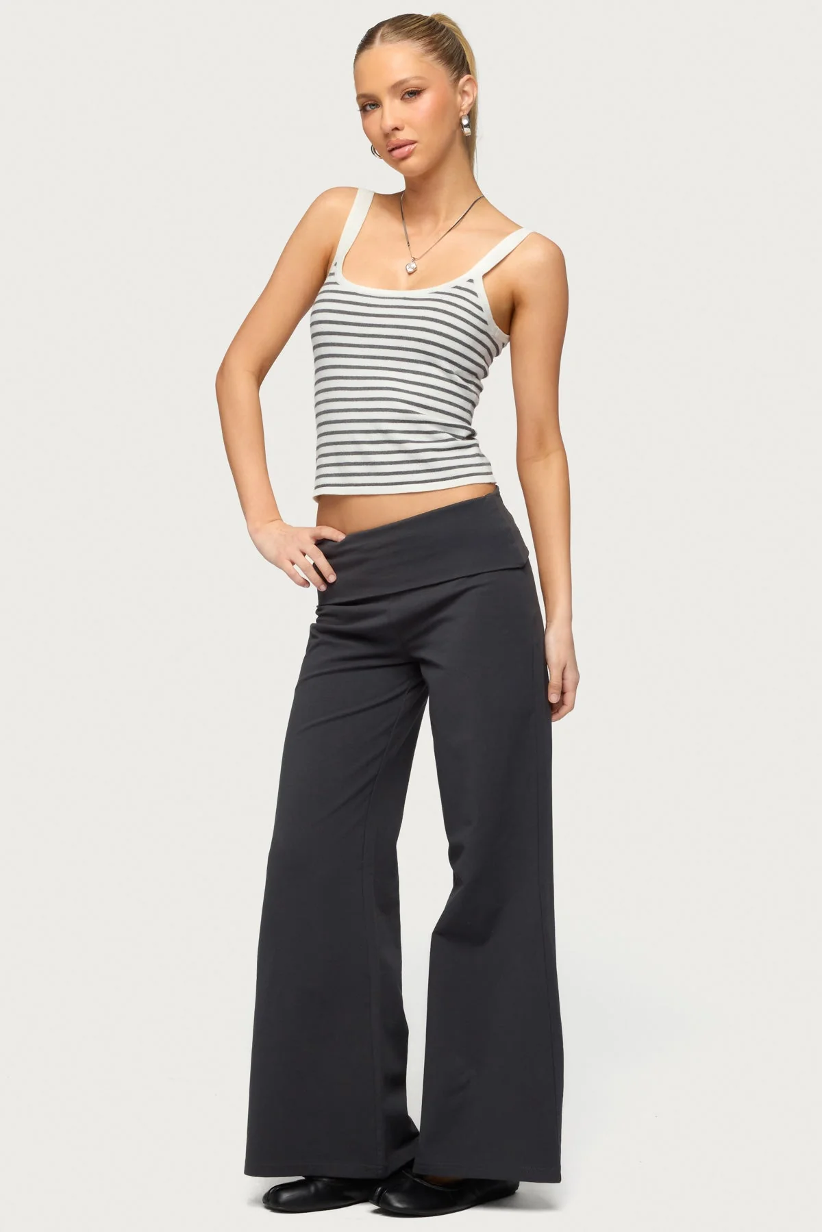 Petite Wide Leg Foldover Trousers - Image 5