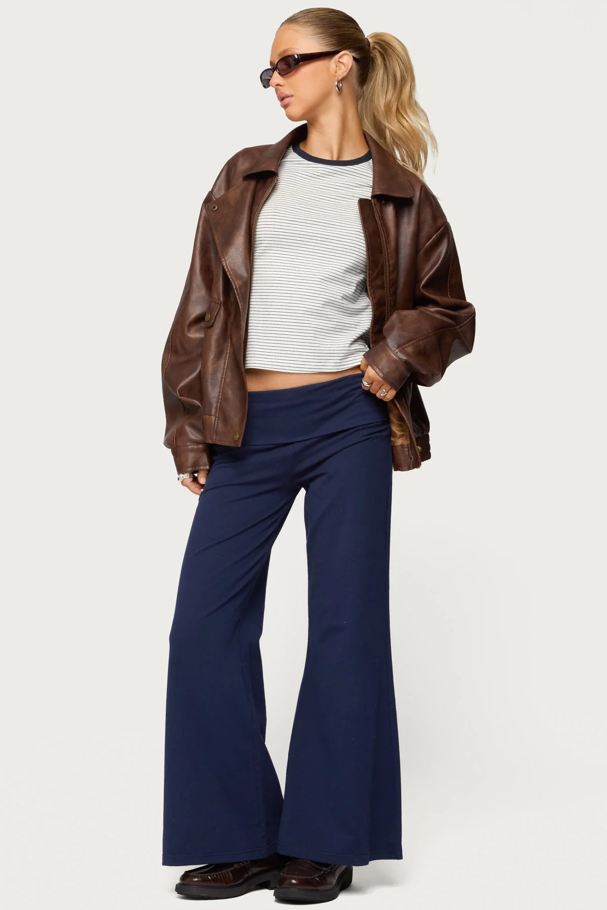 Petite Wide Leg Foldover Trousers