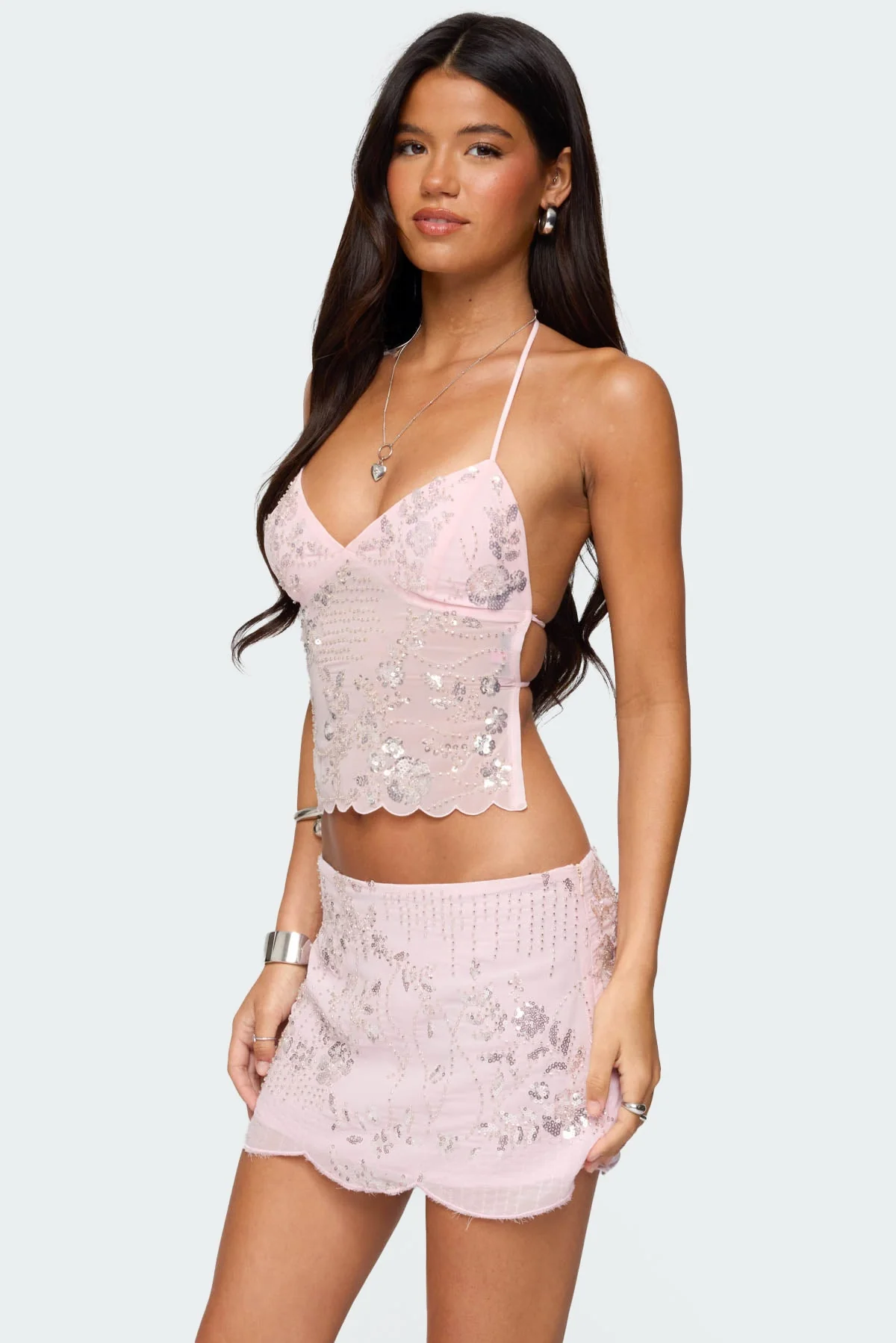 Nelley Backless Beaded Sequin Chiffon Top - Image 4