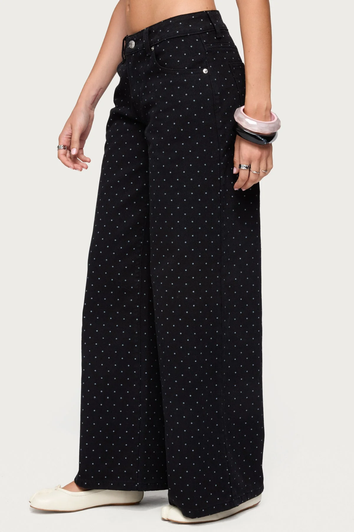 Misha Polka Dot Low Rise Baggy Jeans - Image 4