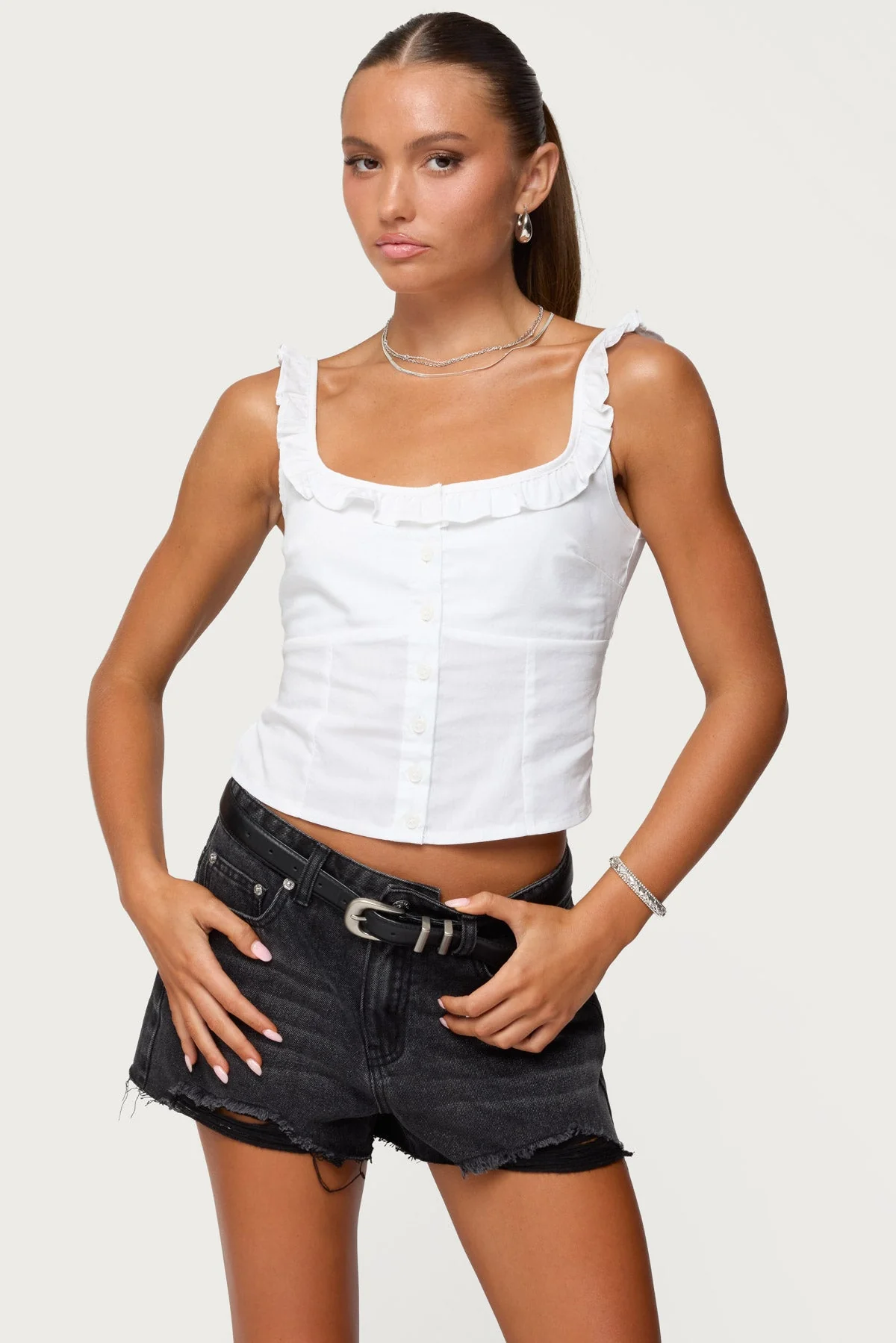 Noga Ruffle Woven Button Up Top - Image 2