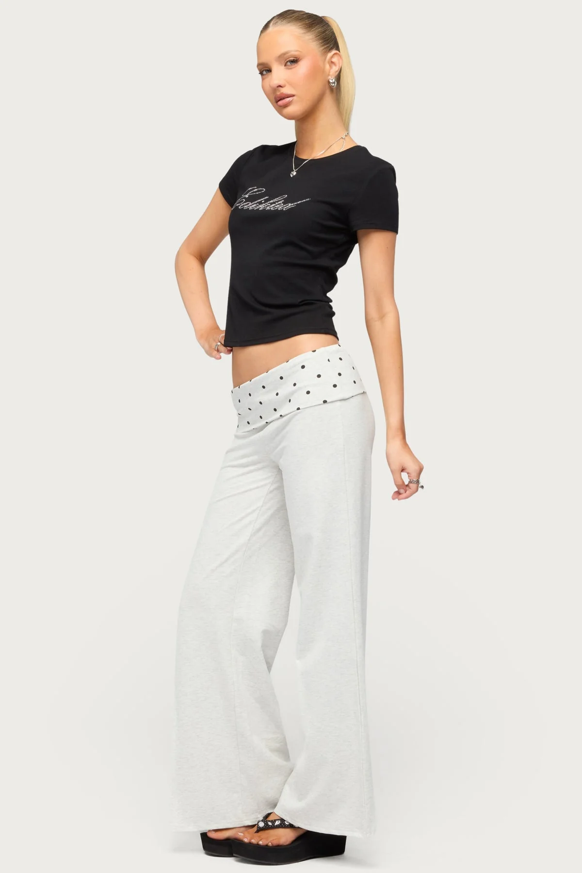 Petite Reeva Polka Dot Foldover Trousers - Image 3