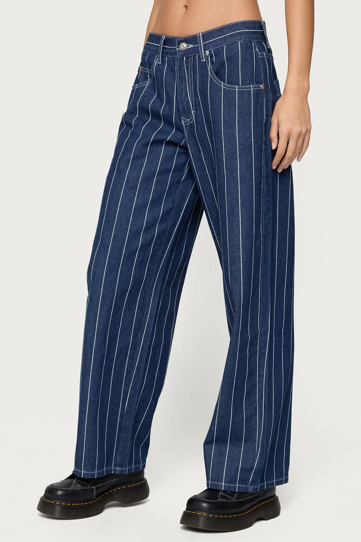 Kyler Pinstripe Mid Rise Baggy Jeans - Image 4