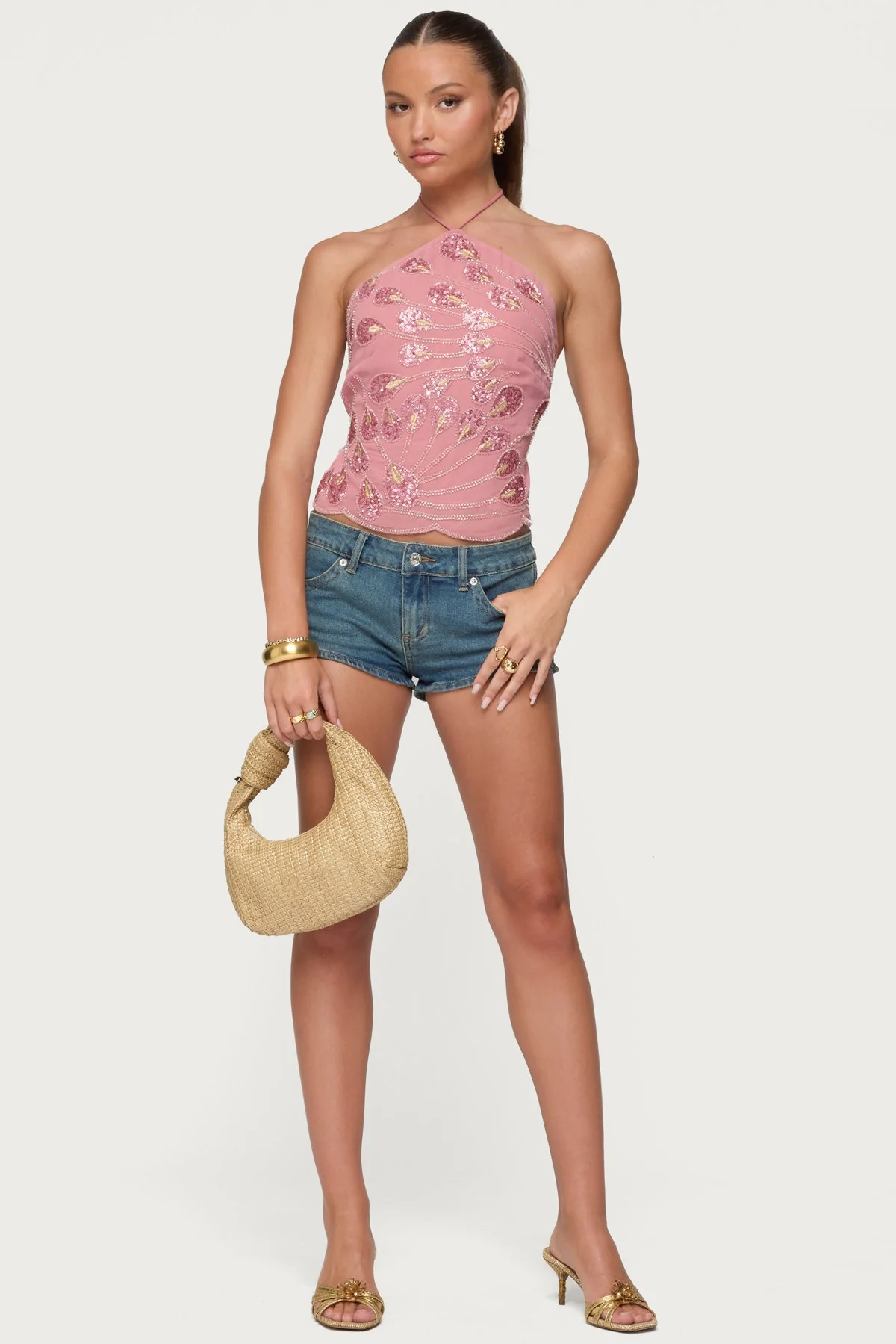 Embroidered Bead & Sequin Halter Top - Image 5