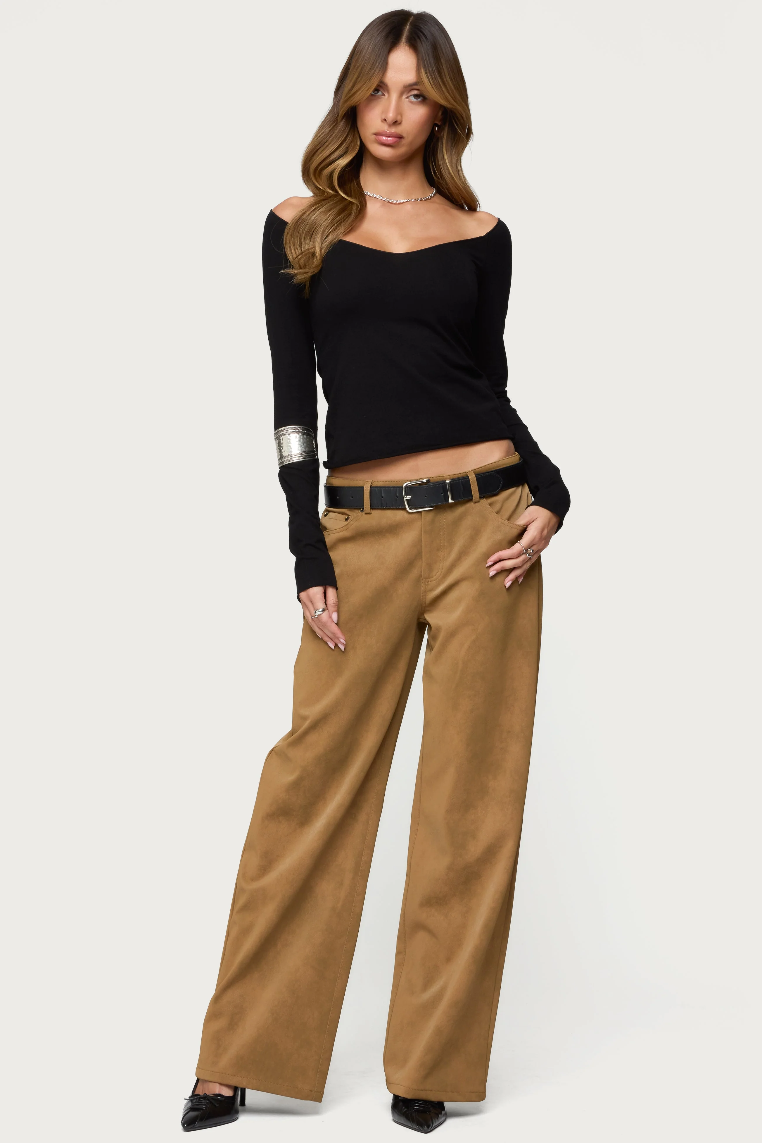 Stacey Low Rise Faux Suede Trousers - Image 5
