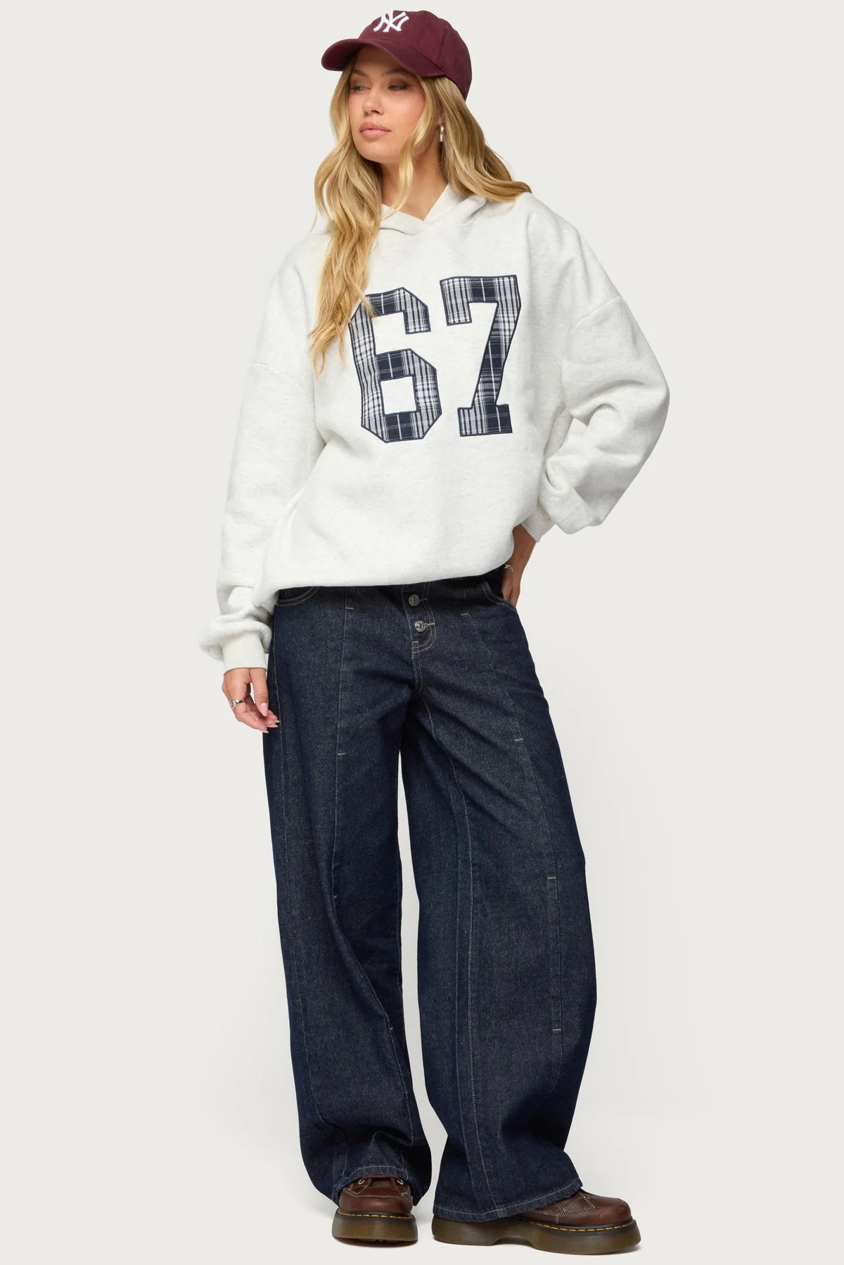 Polley Button Up Low Rise Baggy Jeans