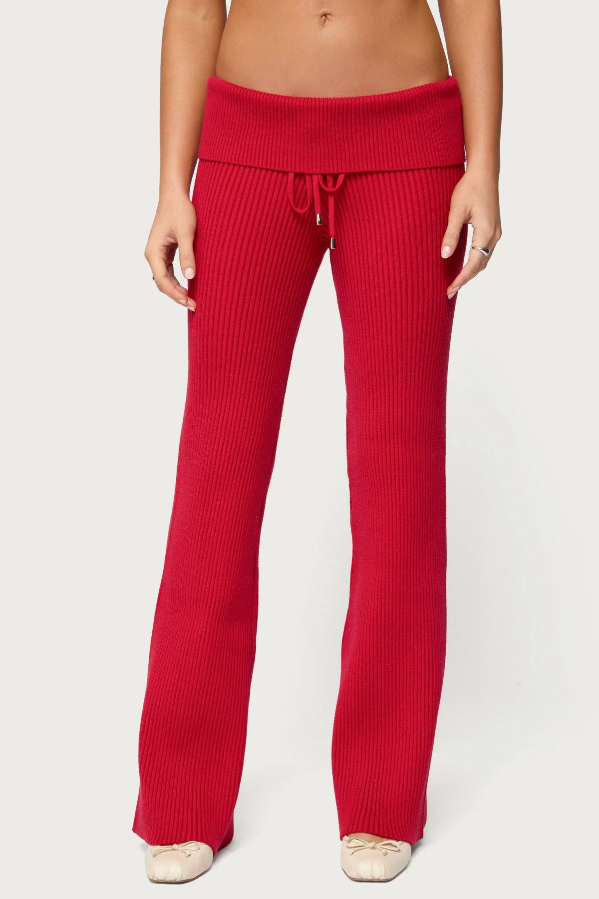 Adannah Foldover Ribbed Knit Trousers - Image 2