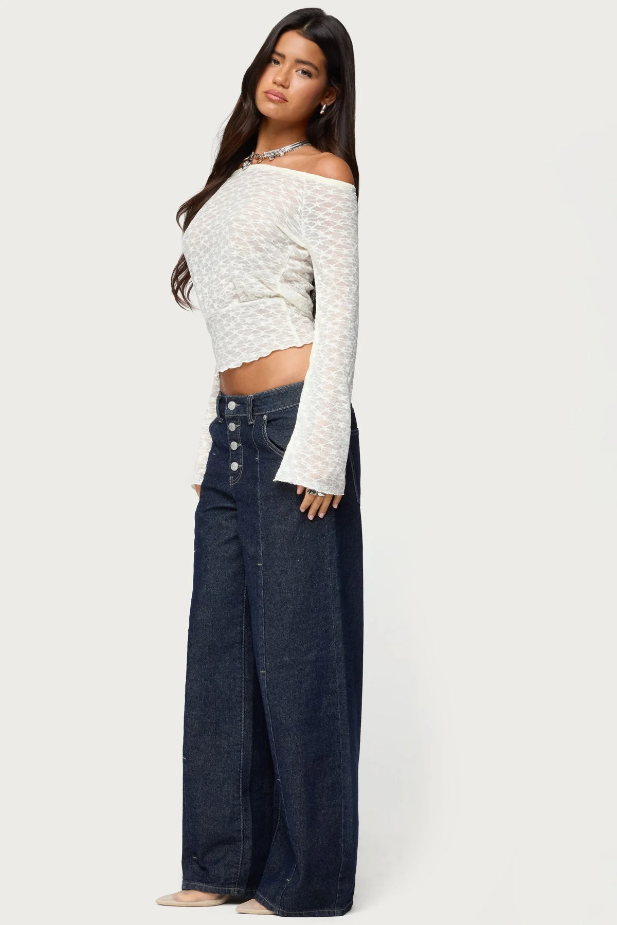 Alef Sheer Lace Off Shoulder Top - Image 4