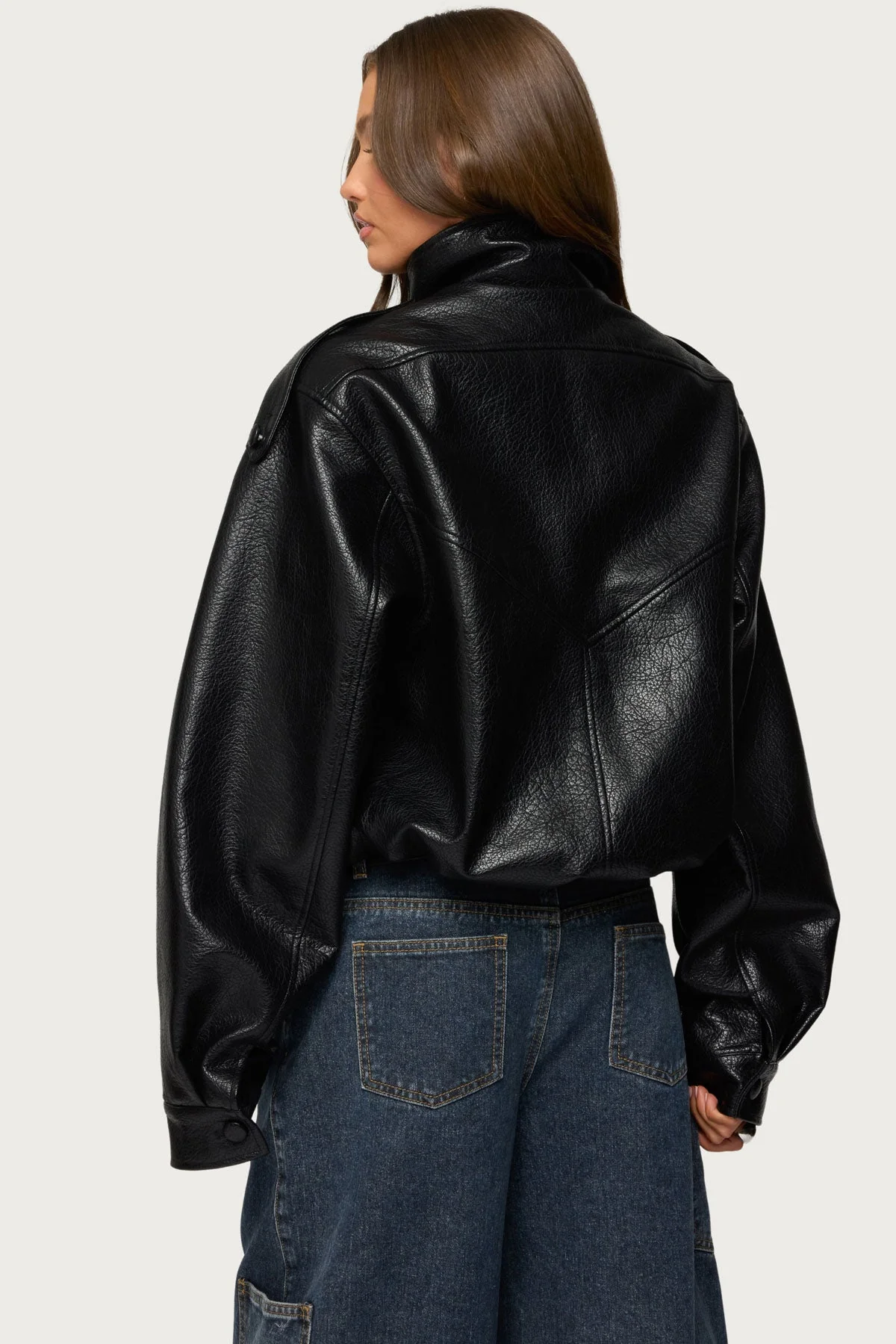 Jaicee High Neck Oversized Faux Leather Jacket - Image 4