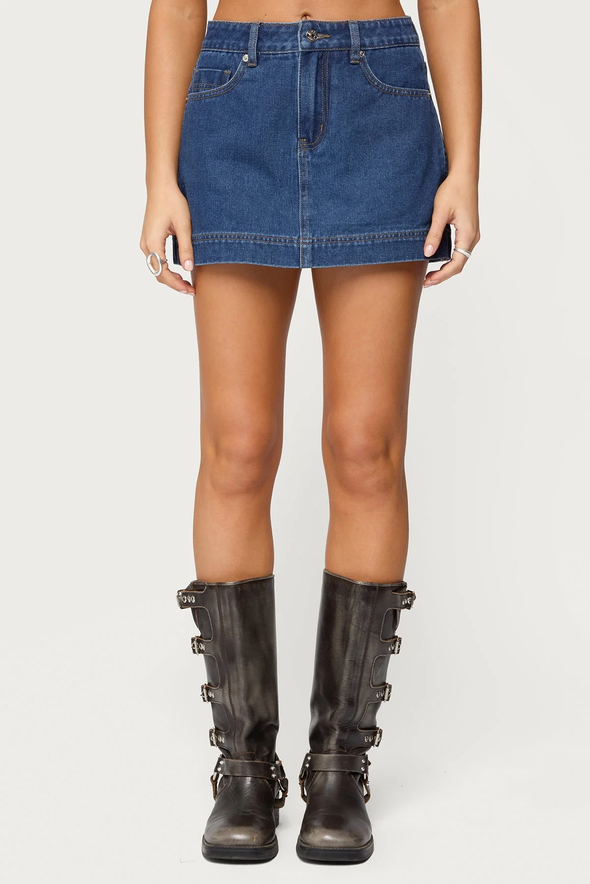 Felica High Rise Denim Mini Skort - Image 2