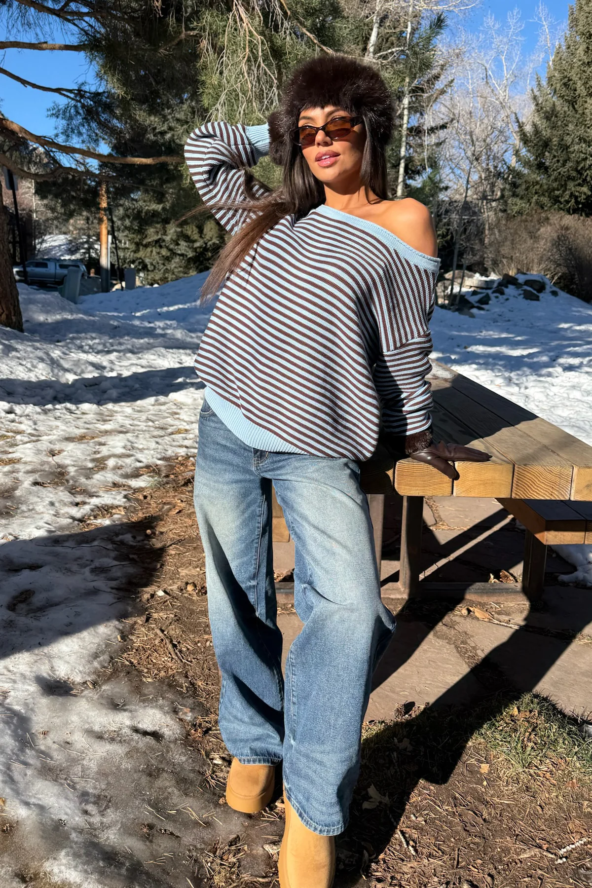 Averi Striped Oversized Off Shoulder Sweater