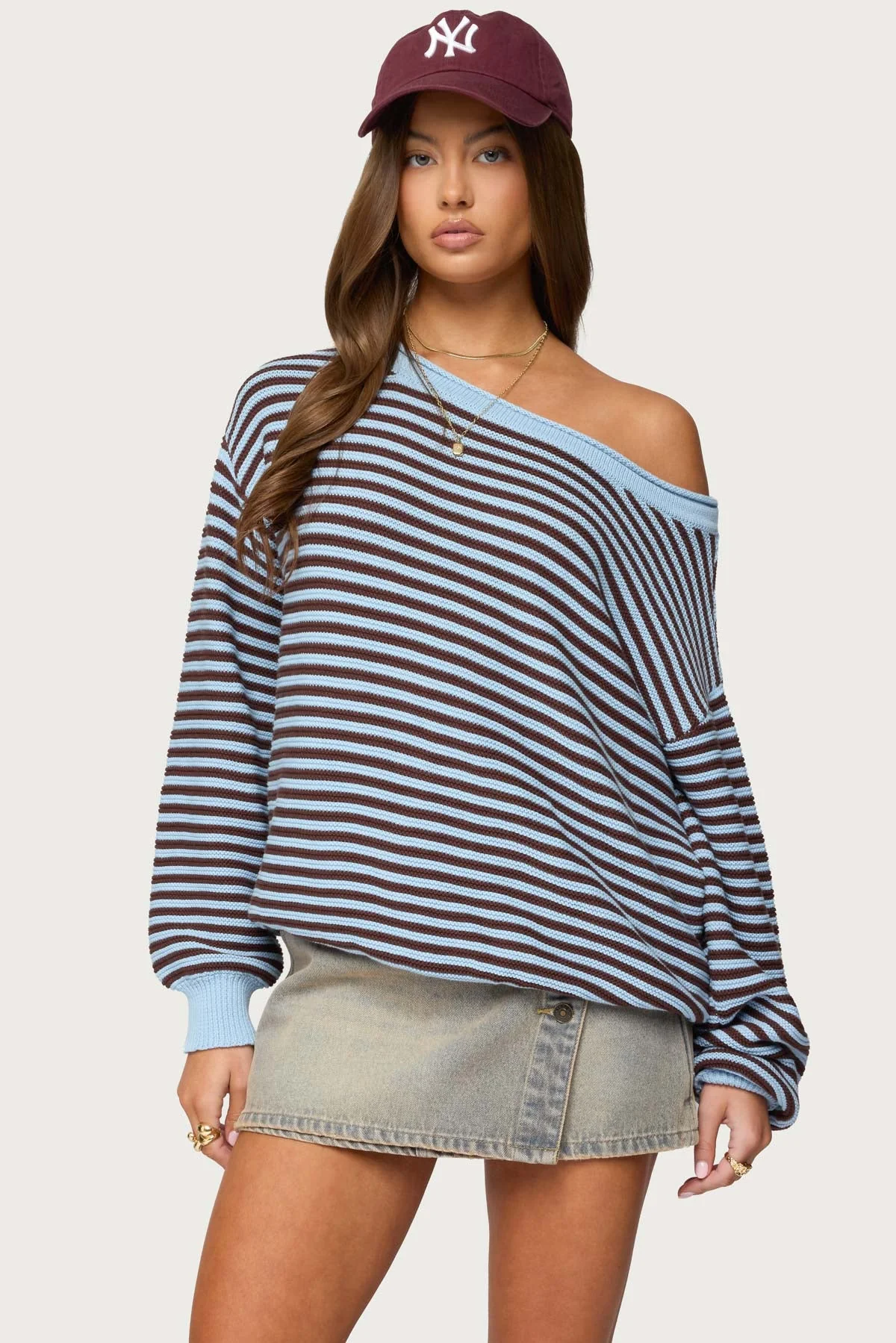 Averi Striped Oversized Off Shoulder Sweater - Image 2