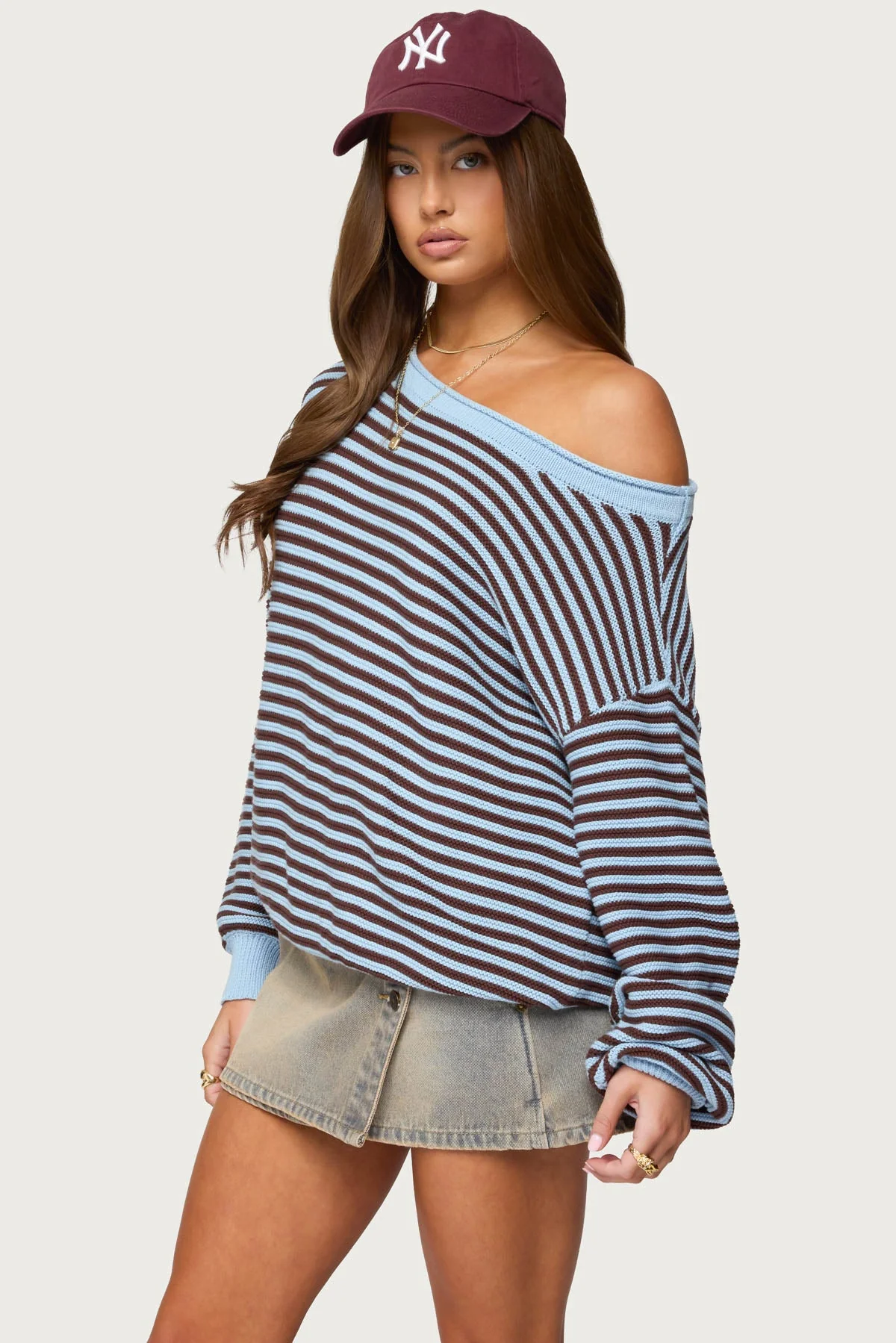 Averi Striped Oversized Off Shoulder Sweater - Image 4