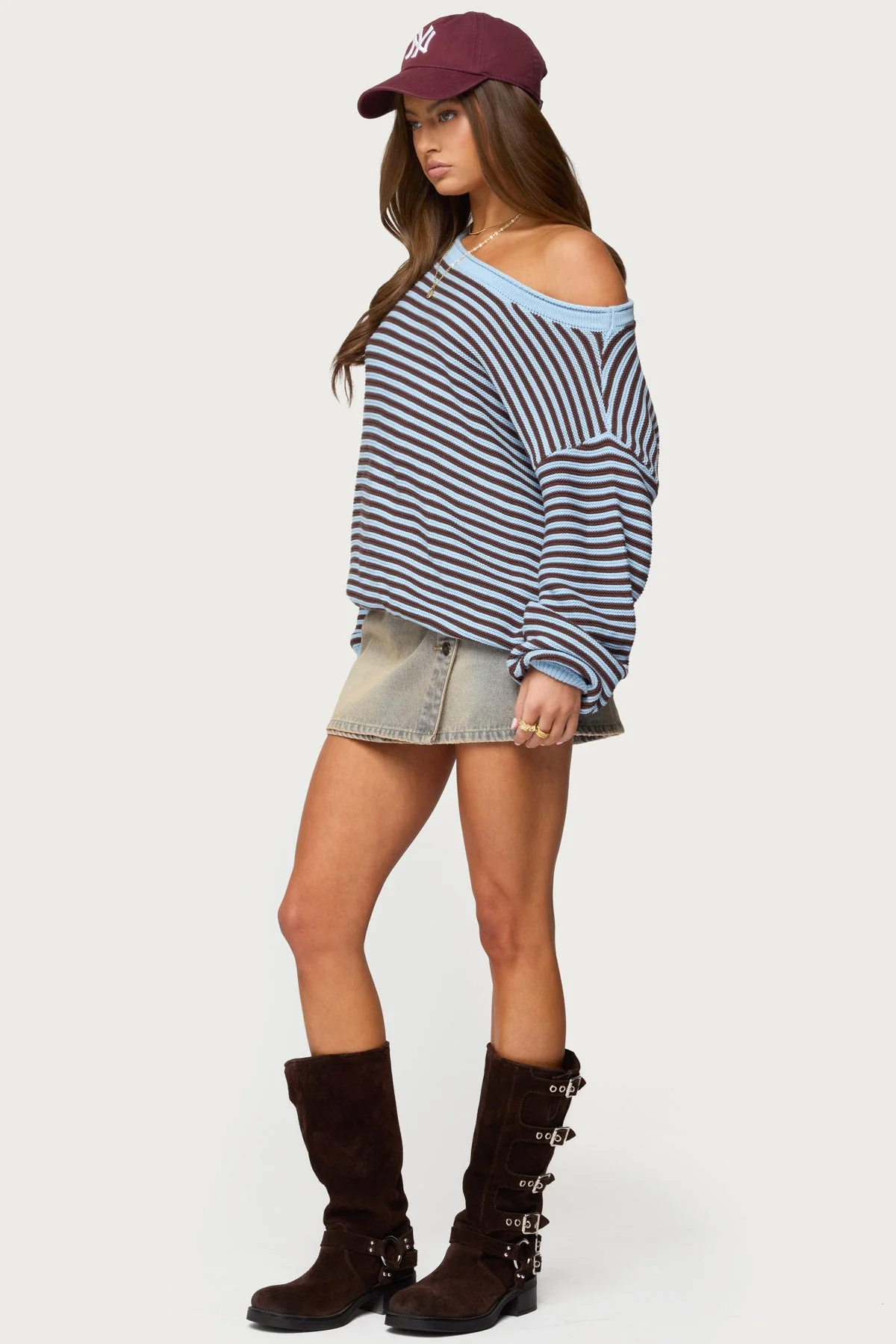 Averi Striped Oversized Off Shoulder Sweater - Image 5