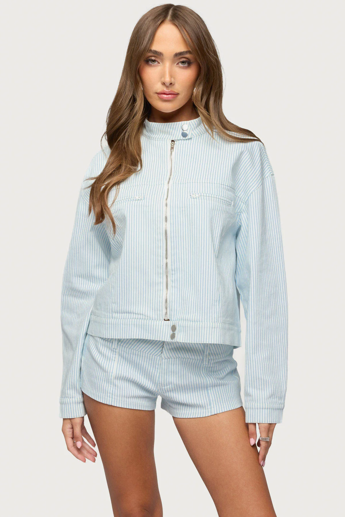 Myah Pinstripe Moto Jacket - Image 2
