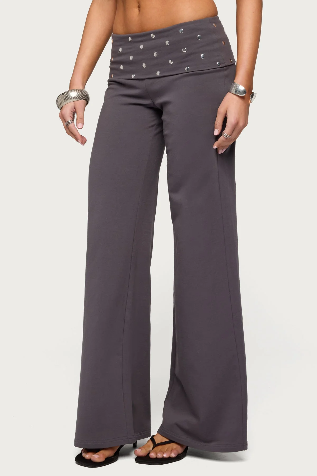 Breanna Studded Foldover Wide Leg Trousers - Image 3