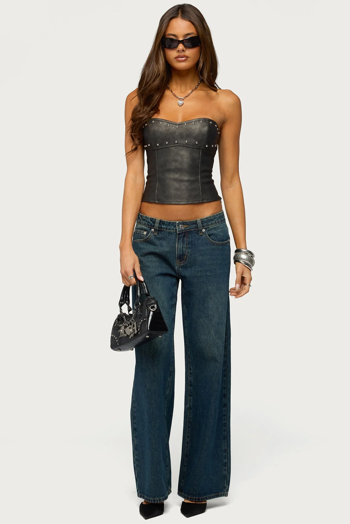 Izara Studded Faux Leather Corset - Image 2