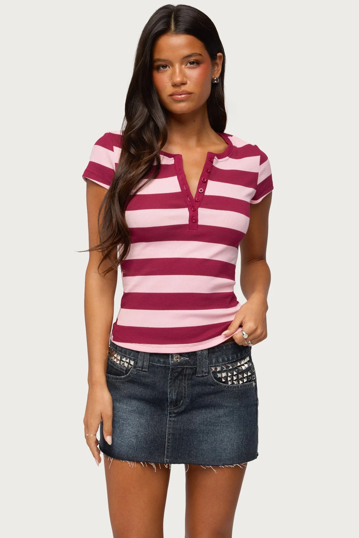 Rhianon Striped Henley Top - Image 2