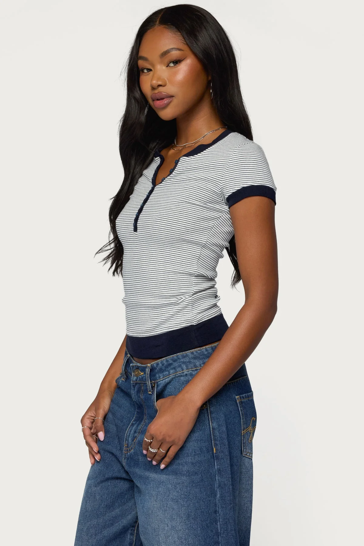 Regin Striped Ribbed Henley Top - Image 3