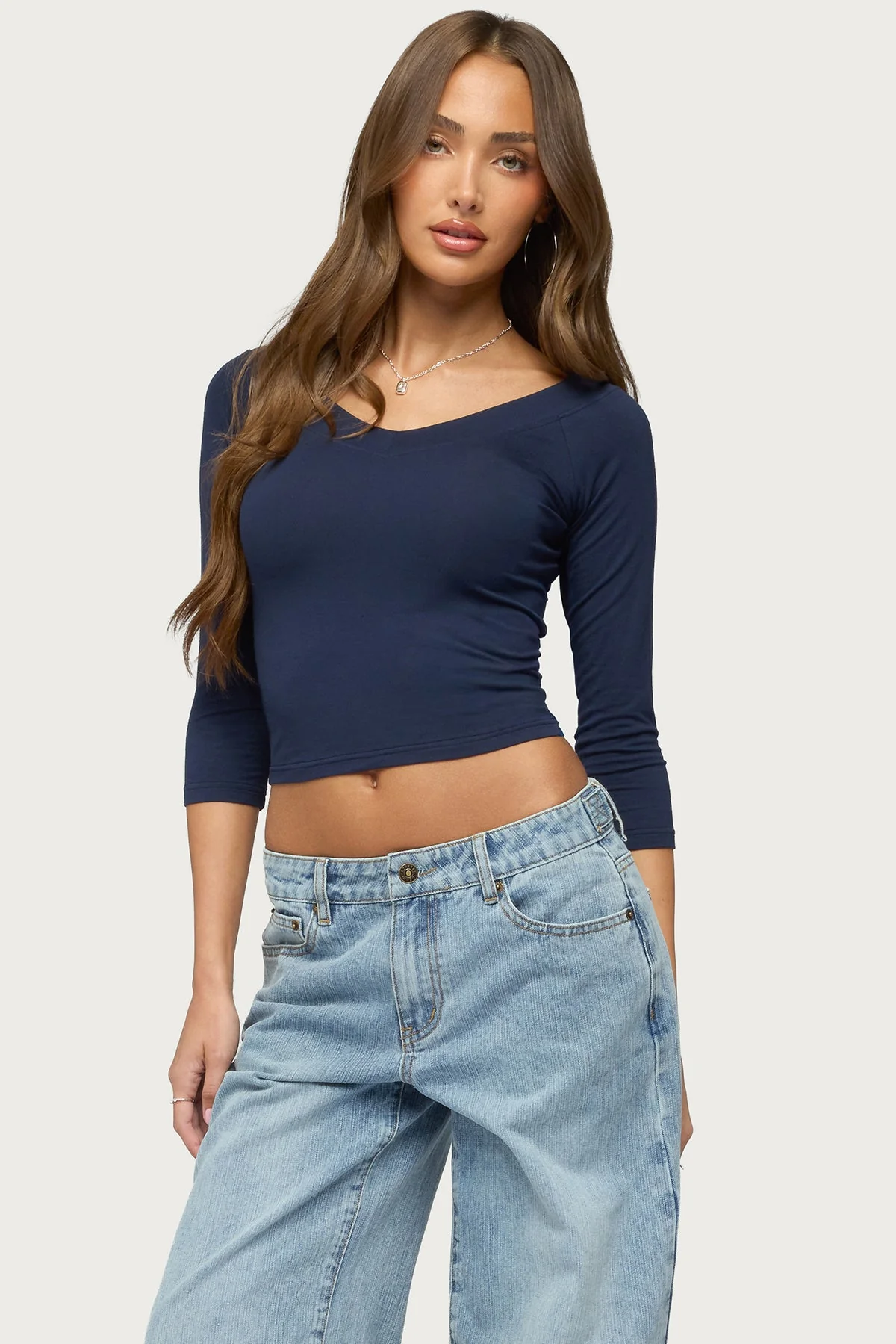 Cecilie Quarter Sleeve V Neck Top