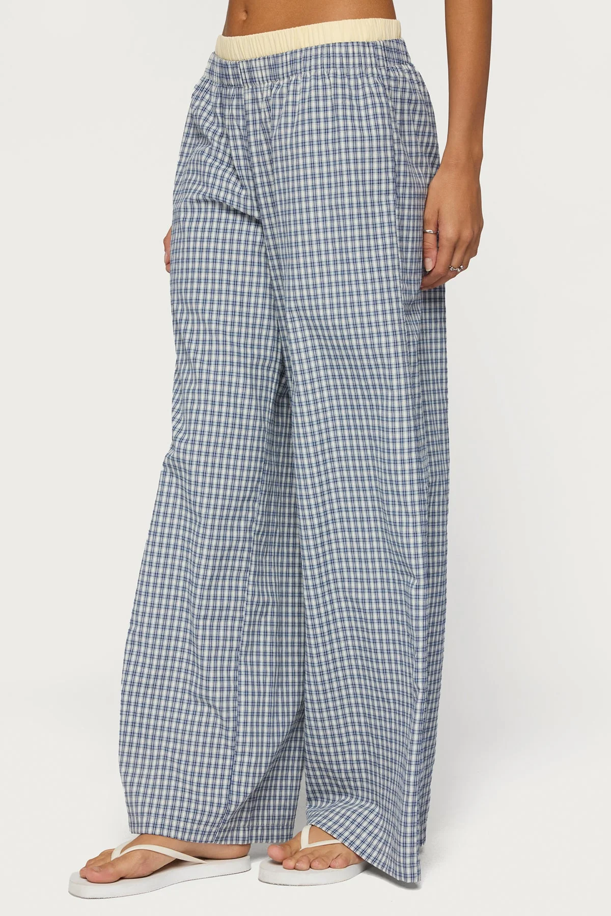 Indya Contrast Plaid Wide Leg Trousers - Image 3