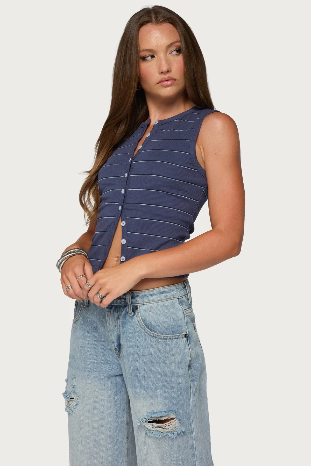 Brynne Striped Button Up Top - Image 3