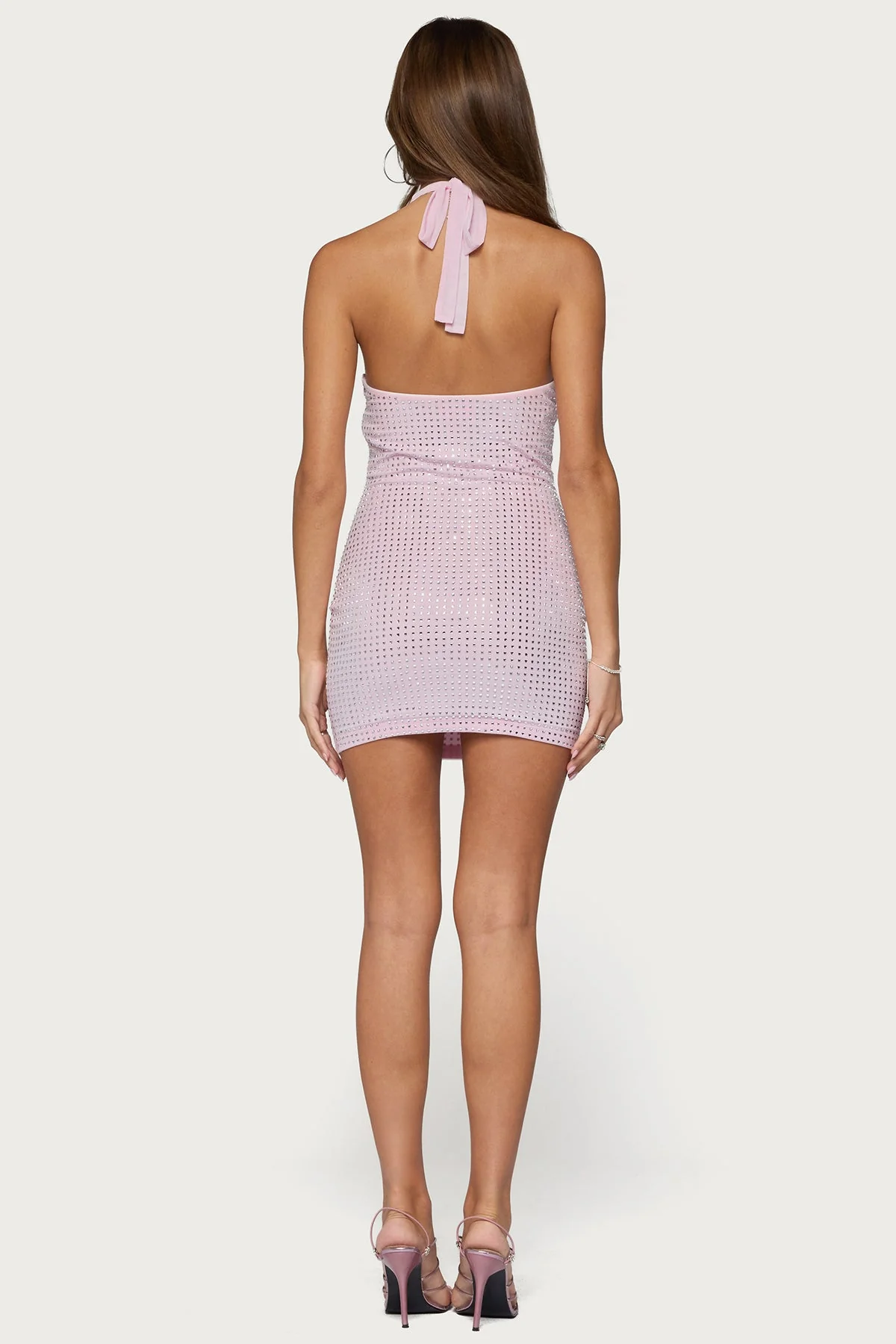 Avea Rhinestone Mesh Halter Mini Dress - Image 4