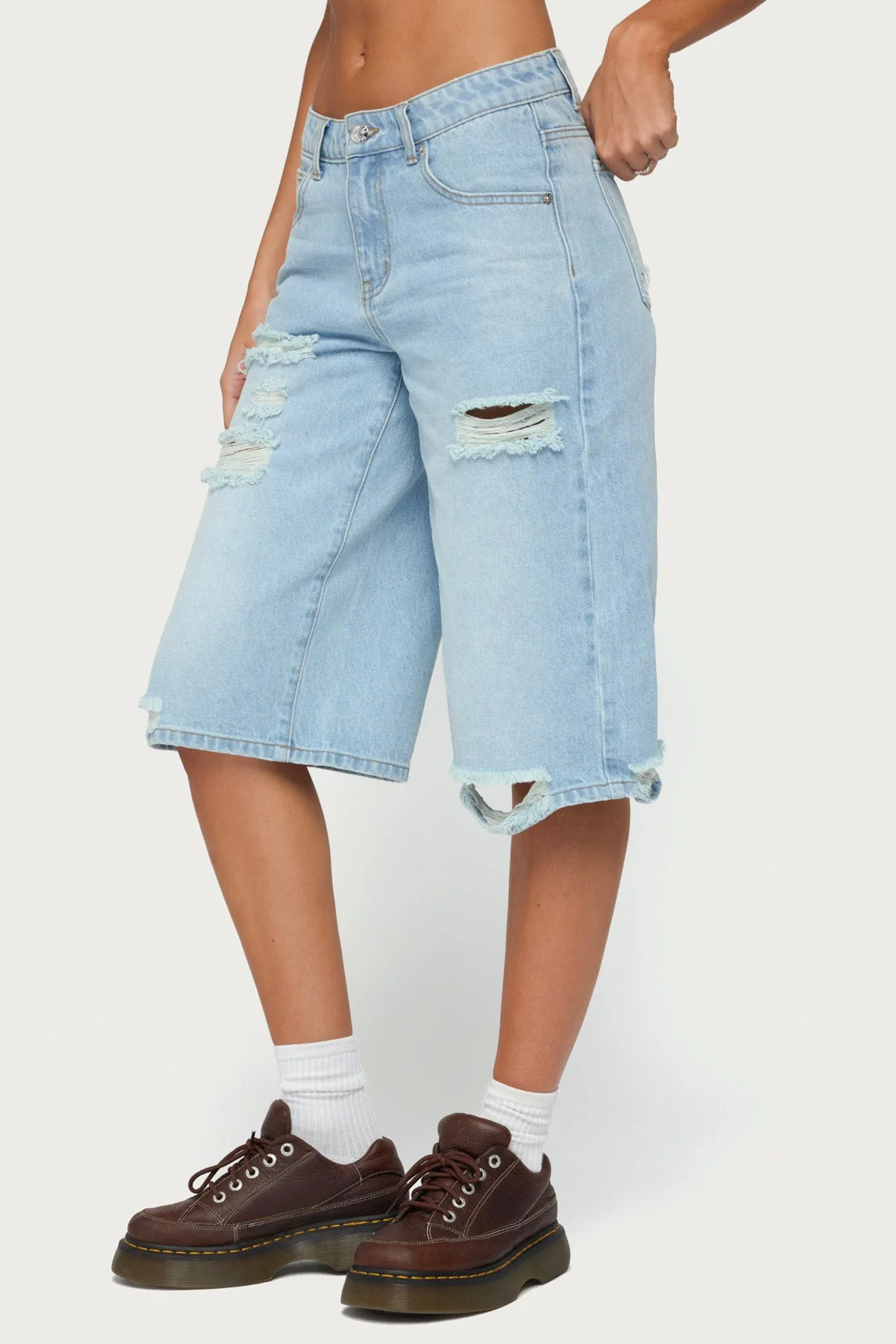 Distressed Low Rise Boyfriend Bermuda Shorts - Image 2