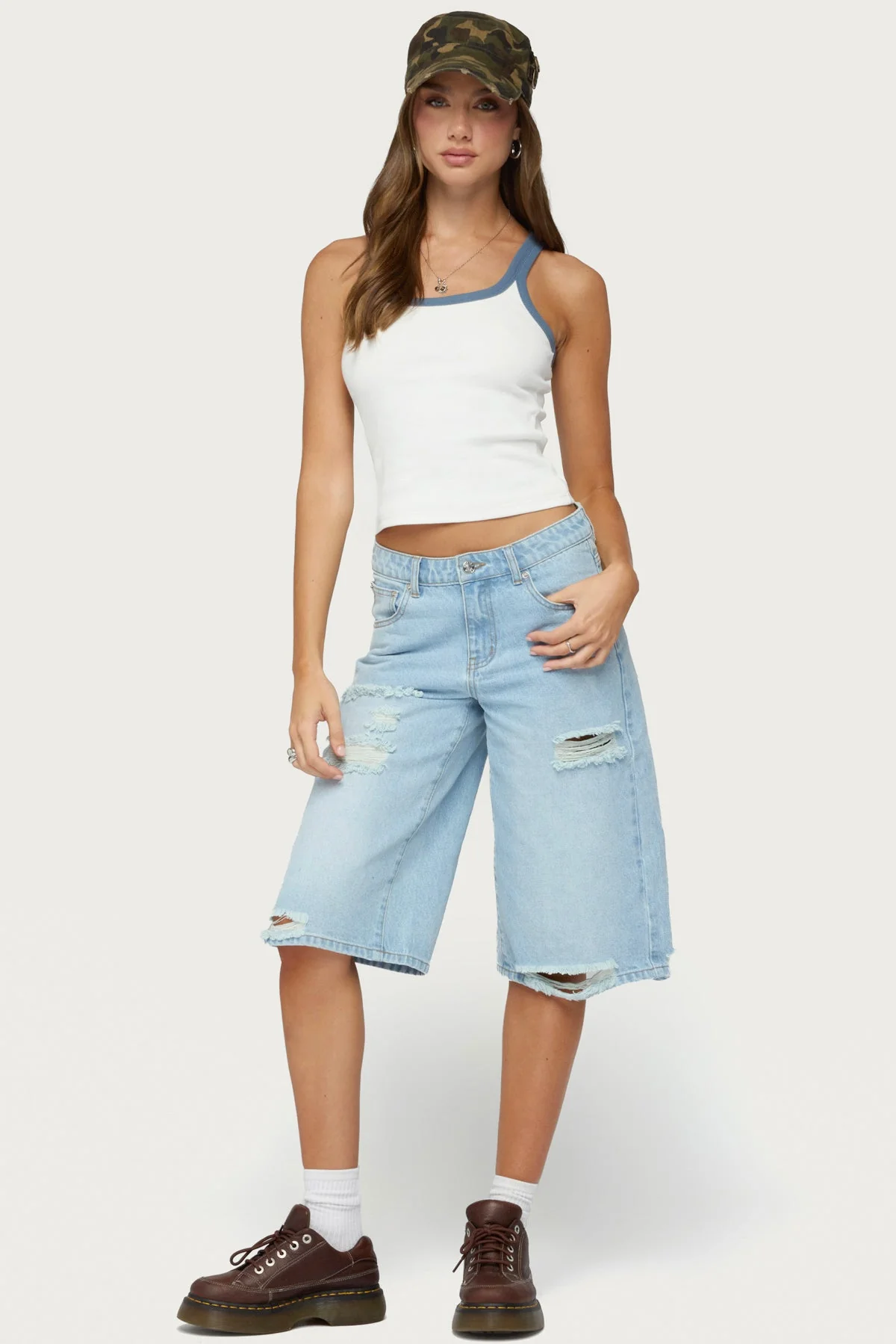 Distressed Low Rise Boyfriend Bermuda Shorts - Image 5